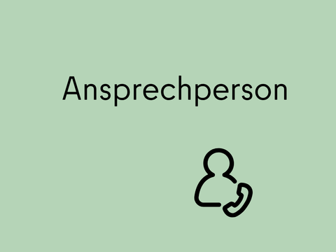 Kachel Ansprechperson auf grünem Hintergrund mit Person und Telefonhörer Symbol