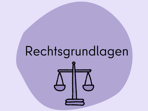 Kachel Stadtentwicklungsamt: Rechtsgrundlagen auf lila Hingergrund mit einer Wage als Symbol für Gerechtigkeit
