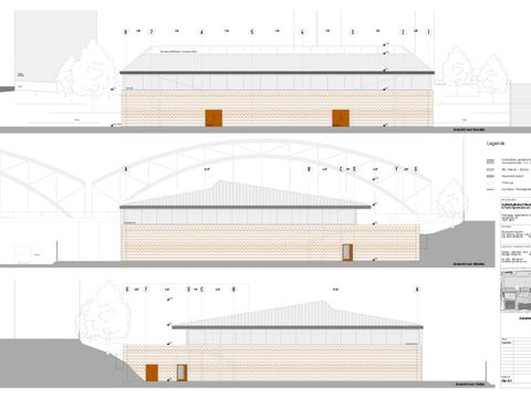 Geplante Dreifach-Sporthalle auf dem Gelände des eh. Güterbahnhofs Neukölln (Bild: Freitag Hartmann Sinz Architekten)