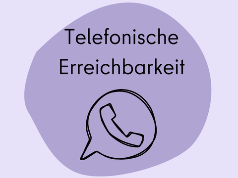 Kachel Stadtentwicklungsamt telefonische Erreichbarkeit: Sprechblase mit Telefonhörer auf lila Hintergrund