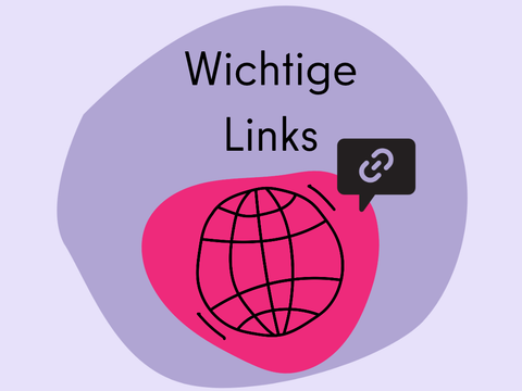 Kachel Stadtentwicklungsamt Neukölln: wichtige Links auf lila Hintergrund mit dem Internet-Symbol und kleiner Sprechblase mit Verlinkungssymbol