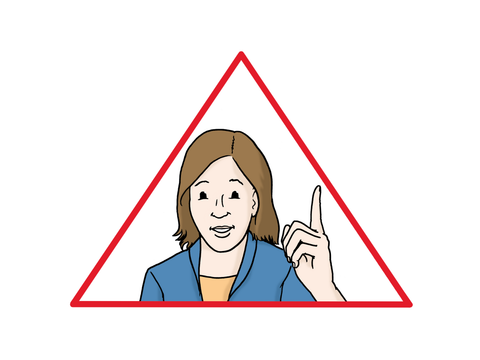 Person mit erhobenen Zeigefinger in einem roten Dreieck