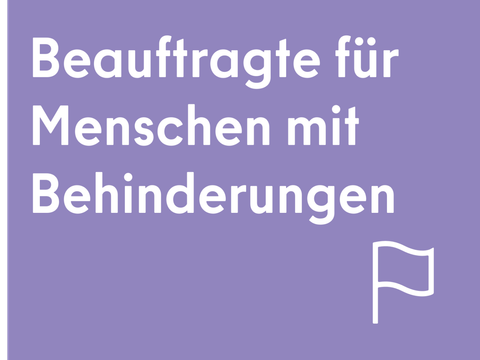 Kachel mit Titel in weißer Schrift auf lila Hintergrund. Rechts unten ist das Symbolbild eine Fahne, auch in weiß.