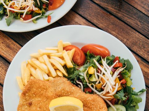 B_HM-Titelbild_Lebensmittelkontolle_Teller mit schnitzel und Pommes und Salat