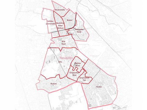 Bezirksregionen Neukölln rotgefärbt