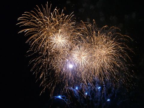 Auf dem Bild sehen sie ein Höhenfeuerwerk am Nachthimmel