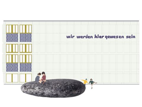 Visualisierung Findling mit Schriftzug "wir werden hier gewesen sein"
