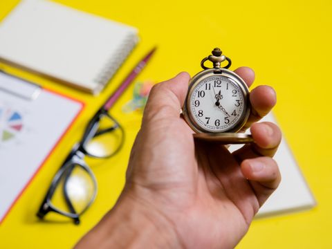 Close up hand holding clock, business concept
