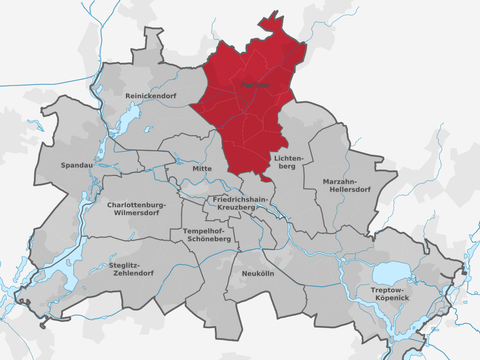 Karte Berlin mit Kennzeichnung Bezirk Pankow in Rot