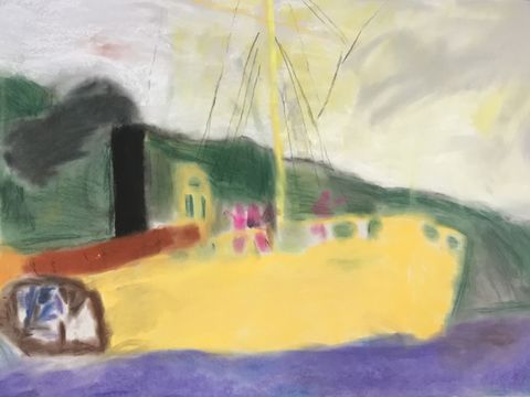 Zeit des Dämmerlichts, 2019, Zeichnung, 70 cm x 100 cm, Schülerprojekt „John Maynards letzte Reise“ (Bild: BA Reinickendorf)