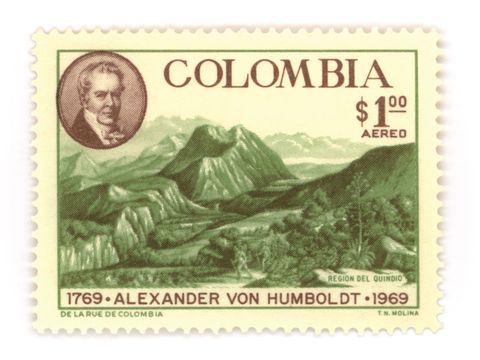 Briefmarke zum 200. Geburtstag Alexander von Humboldts, 1969, Kolumbien (Bild: Peter Korneffel)
