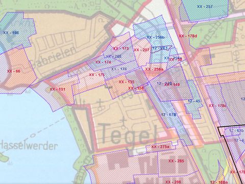 Ausschnitt aus der Themenkarte Planungsrecht mit Überlagerung des Baunutzungsplans und Bebauungsplänen (Bild: BA RDF)