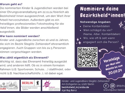 Rückseite des Flyers - Bezirksheld:innen Steglitz-Zehlendorf 2024 (Bild: KiJuBSZ)