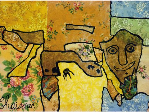 Gaston Chaissac: Composition à un visage / Komposition mit einem Gesicht, 1961, Collage/Tusche/Papier, 65 x 95 cm