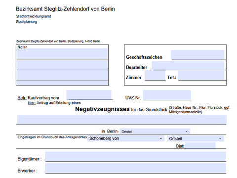 Negativzeugnis zum Vorkaufsrecht
