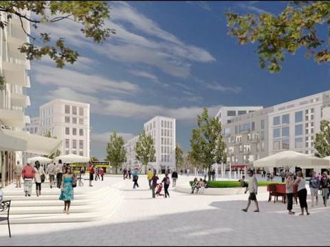 Ansicht des künftigen Stadtplatzes aus Richtung Thermometersiedlung