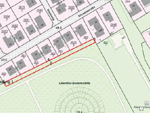 Lage des einzuziehenden Grundstücks in der Scheelstraße