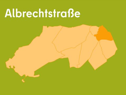 Übersichtskarte über den Bezirk mit hervorgehobener Bezirksregion Albrechtstraße