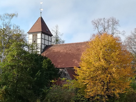 Blick über den Klarensee im Alten Park auf die Dorfkirche Tempelhof (Bild: museeon)
