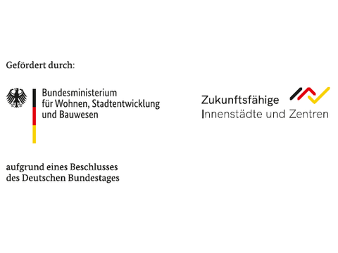 Logos des Bundesministeriums für Wohnen, Stadtentwicklung und Bauwesen und des Bundesprogramms „Zukunftsfähige Innenstädte und Zentren“