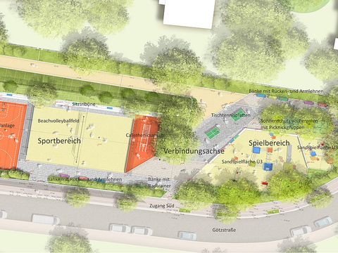 Lageplanentwurf für den Spielplatz Goetzstrasse 64 (Bild: pro garten Landschaftsarchitekten)
