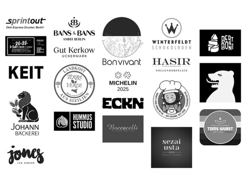 eine Zusammenstellung von Logos Schöneberger Restaurant- und Cafébetreiber_innen sowie Marktverkäufer_innen des Winterfeldtmarktes