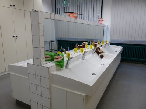 Zahnputzzeile mit Krokodil