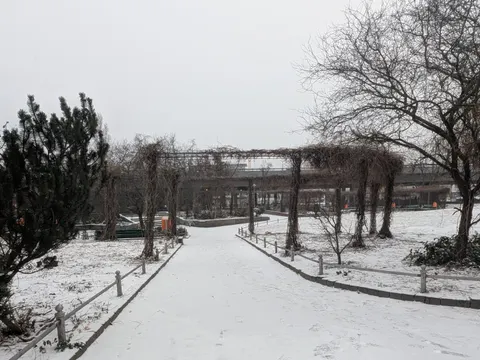 Ein zugeschneiter Park