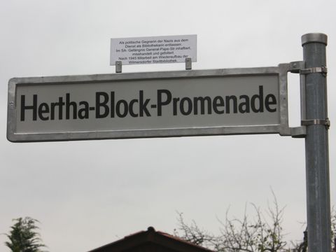 Mit der Hertha-Block-Promenade wurde eine politische Gegnerin der NS-Bewegung geehrt. (Bild: Pressestelle Tempelhof-Schöneberg)