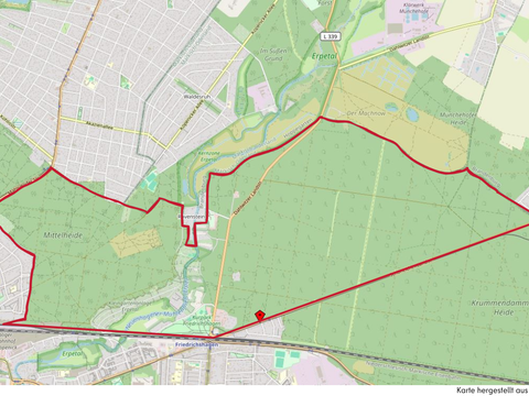 Eingezeichnete Überwachungszone der Maul- und Klauenseuche in Treptow-Köpenick (Bild: openstreetmap (bearb.: PressestelleTK))