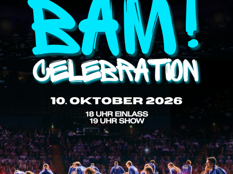 Abgebildet ist der Flyer für die Show von BÄM! - auf dem Flyer befindet sich die zustäzliche Information, dass die Show um 19 Uhr startet
