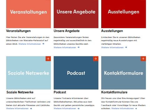 Screenshot der Startseite Bibliotheken Marzahn-Hellersdorf