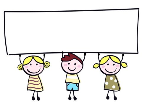 Hübsch Doodle Kinder leer Banner Schild isoliert auf weiss– Stockillustration