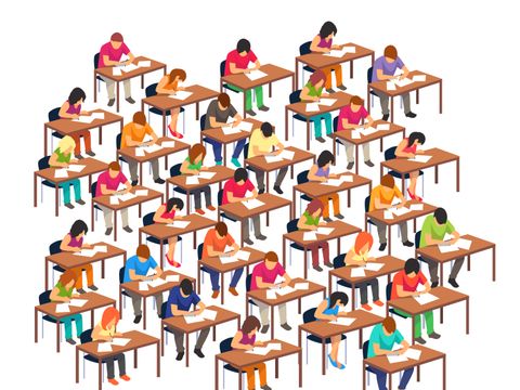 Illustration Schüler bei einer Prüfung