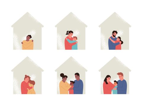 Grafik verschiedener Familienmodelle in Häuser-Silhouetten