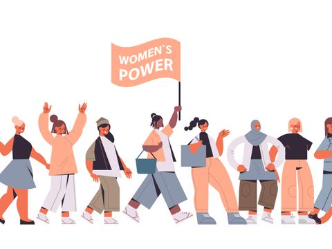 Illustration von Aktivistinnen mit Plakat: Women's Power