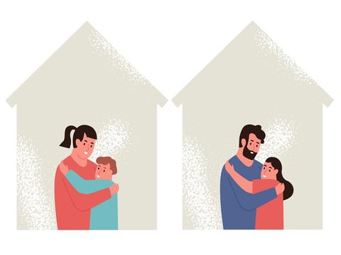 Grafik verschiedener Familienmodelle in Häuser-Silhouetten