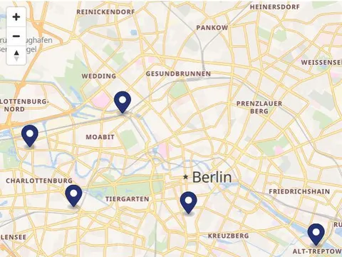 Kartenausschnitt mit den Markern zu den Standorten des Landesamts für Einwanderung
