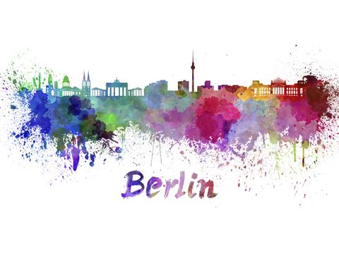 Skyline von Berlin in bunten Aquarellfarben