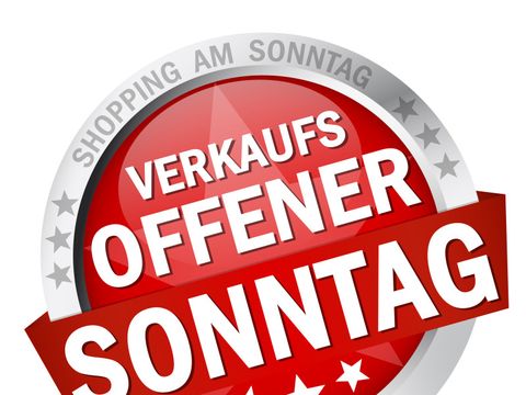 Button mit Banner " VERKAUFSOFFENER SONNTAG "