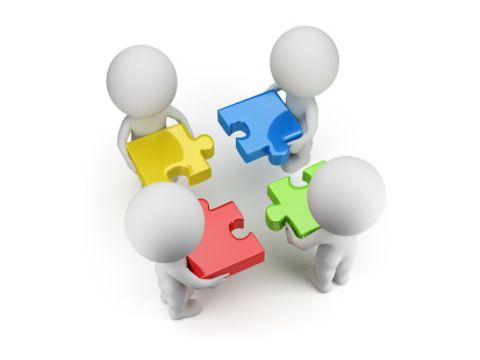 3d small people - team with the puzzles