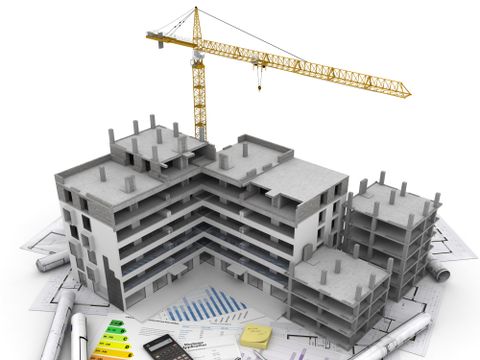 Planungsutensilien und Rohbaugrafik