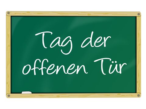 Schiefertafel mit Schriftzug Tag der offenen Tür