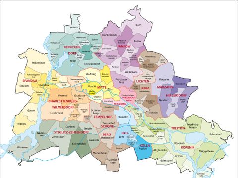 Berlinkarte mit beschrifteten Ortsteilen