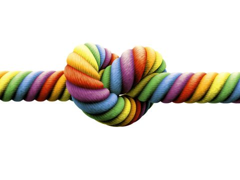 Knoten in einem Tau in Regenbogenfarben