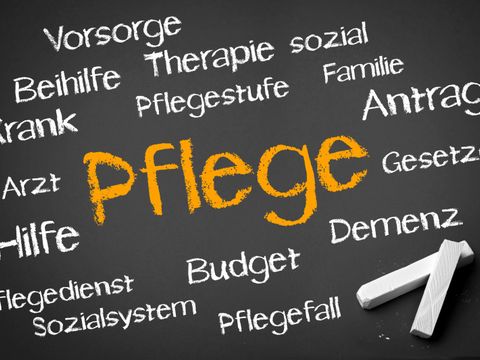 Pflege steht auf einer Tafel