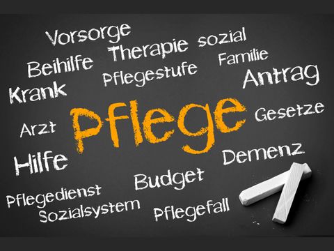 Pflege steht auf einer Tafel