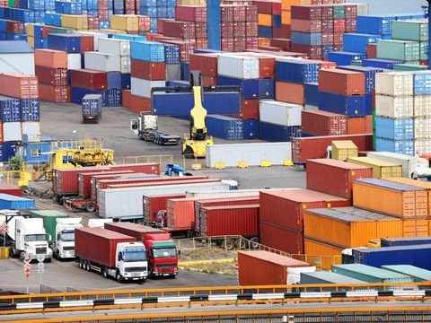 sea container warehouse and truck