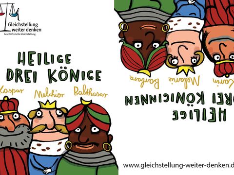 Auf der linken Seite: Die heiligen drei Könige. Auf der rechten Seite: Die heiligen drei Königinnen.
