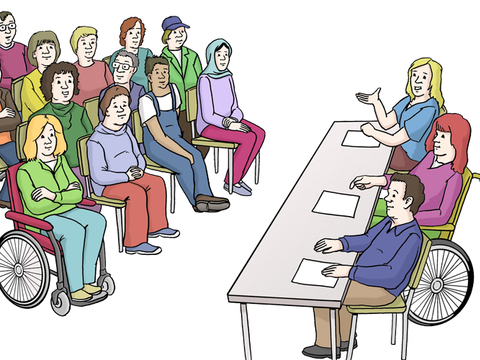 Illustration einer Versammlung der Hauptschwerbehindertenvertretung